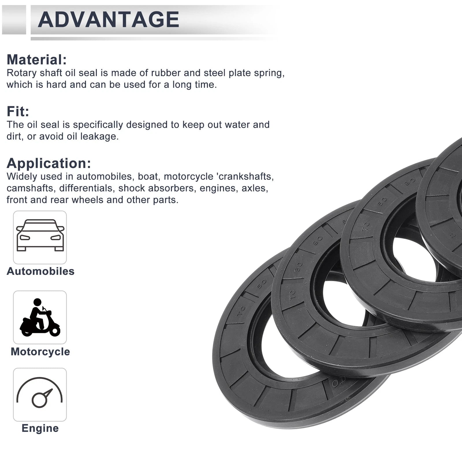 Set of 5 Oil Seal Ring for Rotary Shaft 50x90x8mm Nitrile Rubber