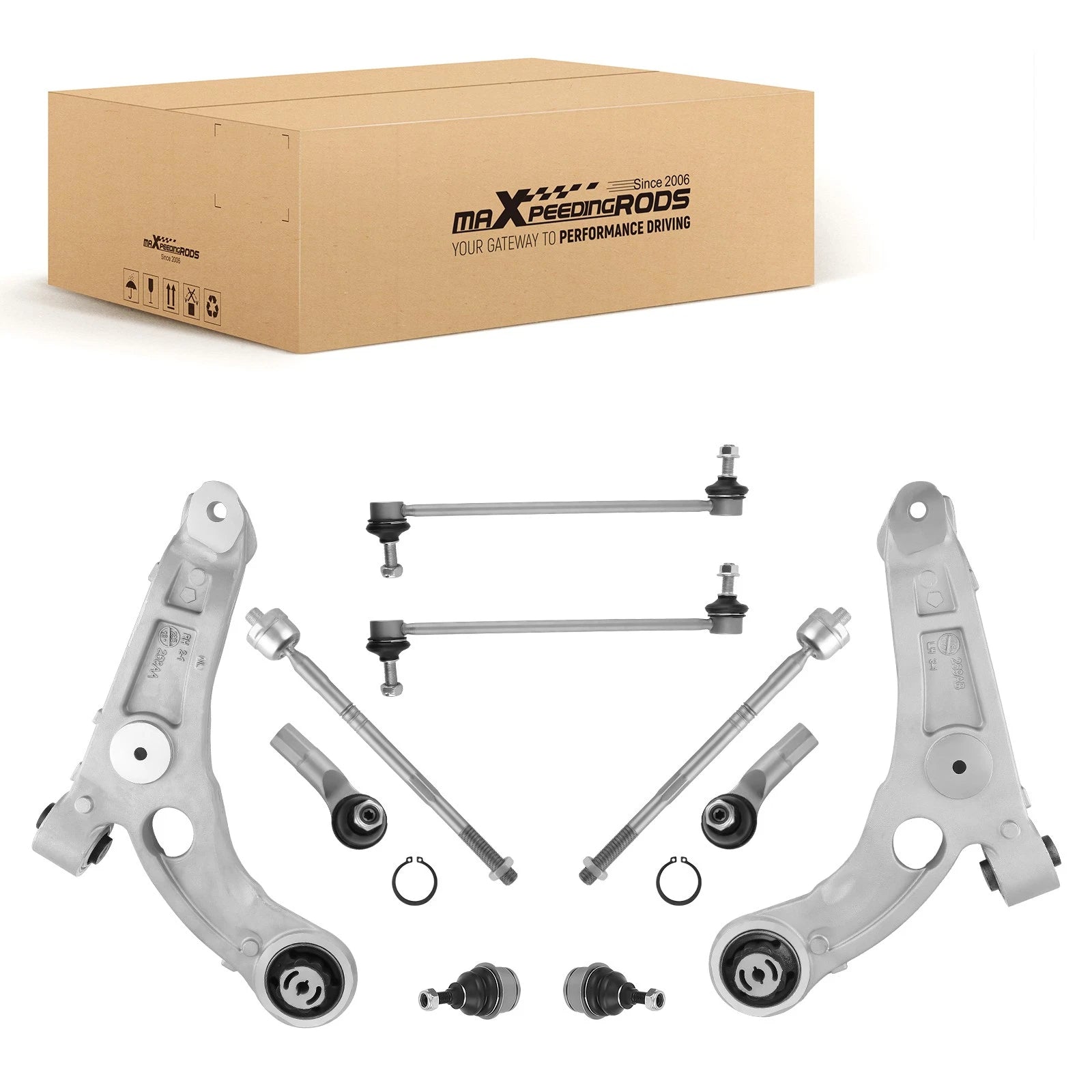 10Pcs Front Lower Control Arms w/Stabilizers Tie Rod for Jeep Cherokee (2014–2018)