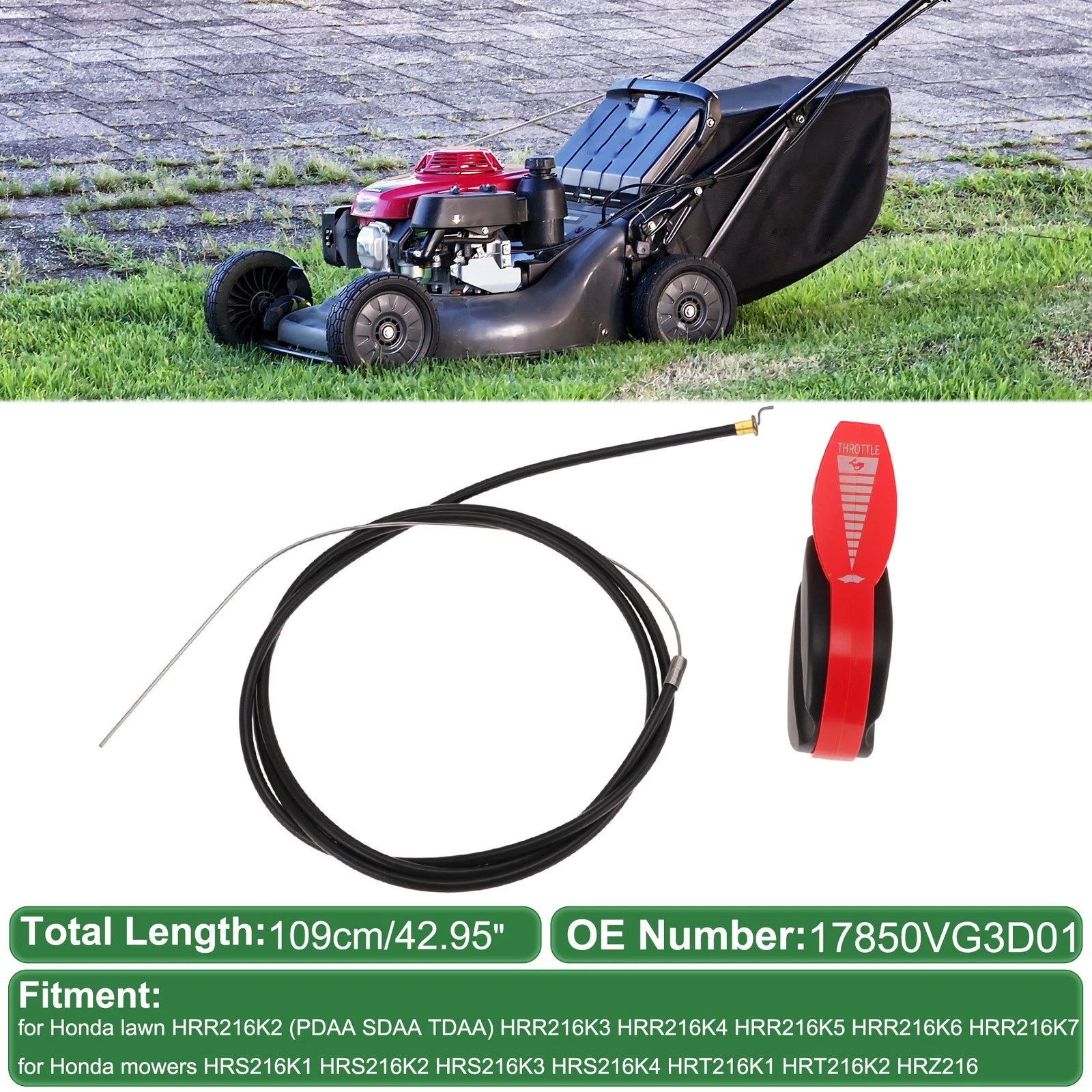 Throttle Cable for Honda Lawn HRR216K2 HRR216K3 HRR216K4 (2002–2006) 7850VG3D01