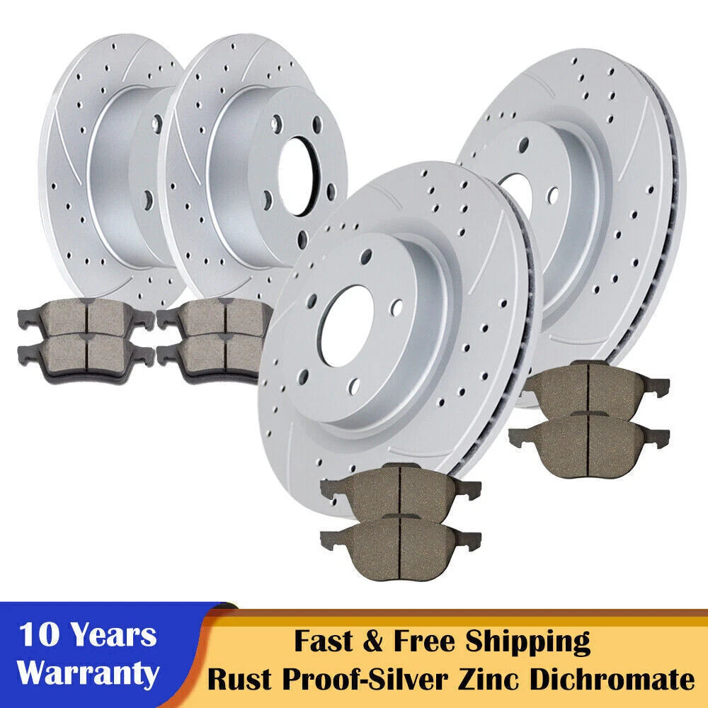 Set of 4 Slotted Brake Rotors & Ceramic Pads for Ford Focus (2012–2018)
