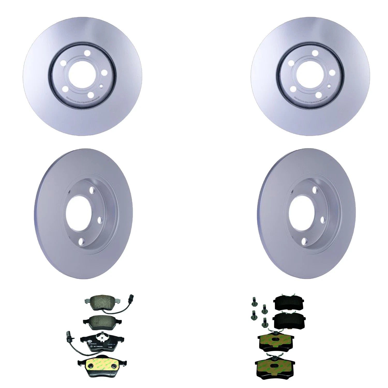 Set of 4 Hella Front Rear Rotors Low-Met Disc Brake Pad Kit for Audi A6 (2000)