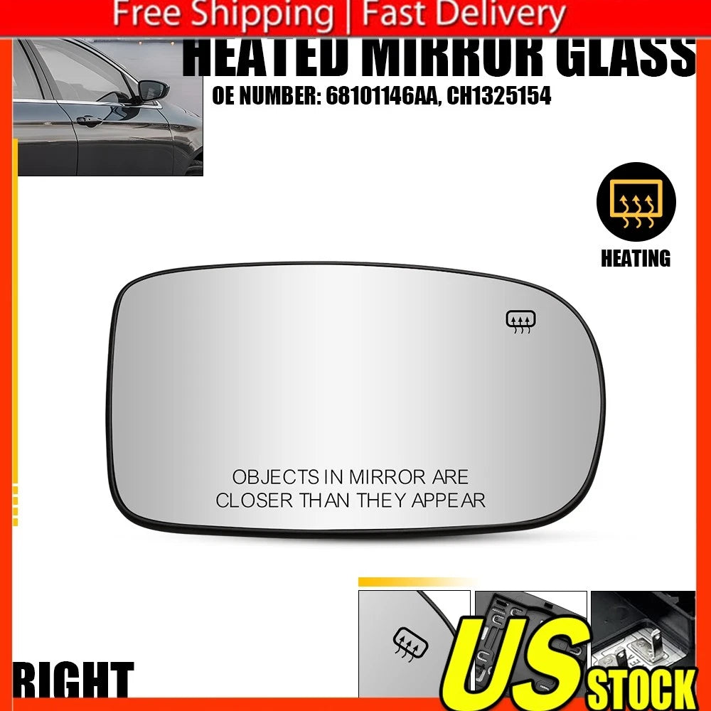 Heated Wing Mirror Glass for Chrysler 300 2011–2019, 200 2011–2014 Right Side