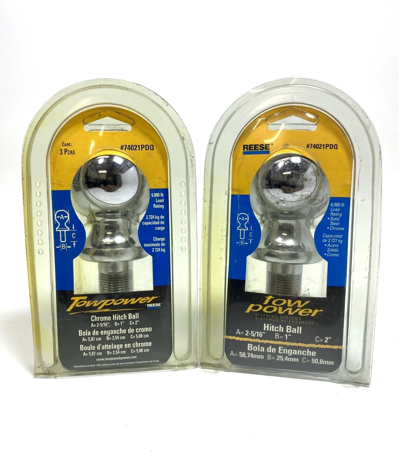Set of 2 Chrome Hitch Ball 2 5/16'' 6000 lbs for Reese 74021PDQ