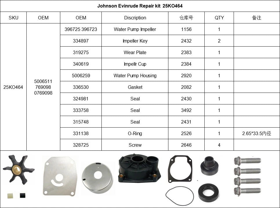 Water Pump Kit for Johnson Evinrude ETEC 40/50/60 (2004–2023)