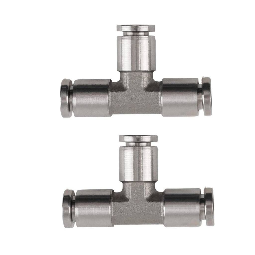 2Pack 1/4" Union Tee Fitting Adapter Air Hose Push to Connect PTC