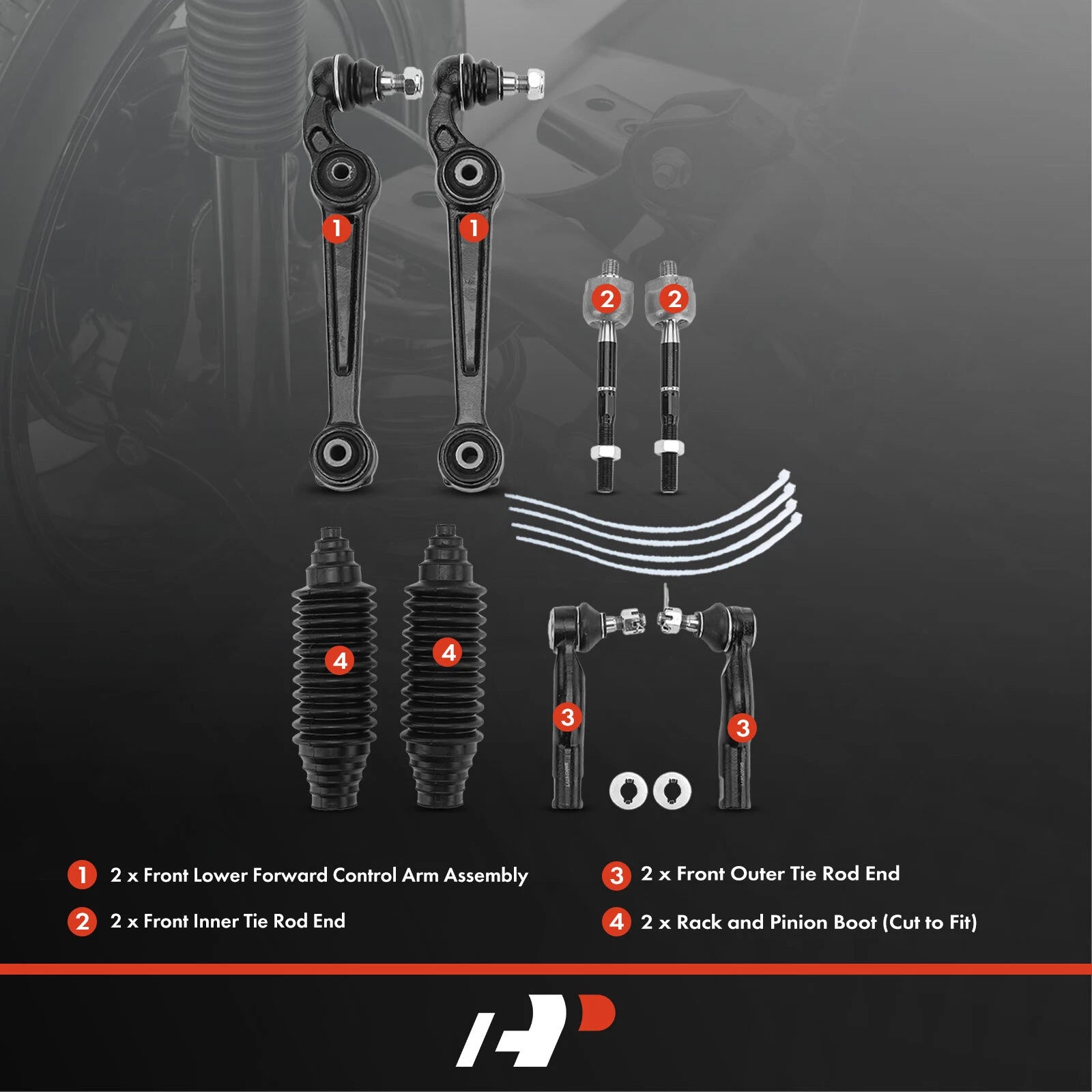 8x Front Control Arm Tie Rod End for Ford Fusion Lincoln MKZ (2007–2009)