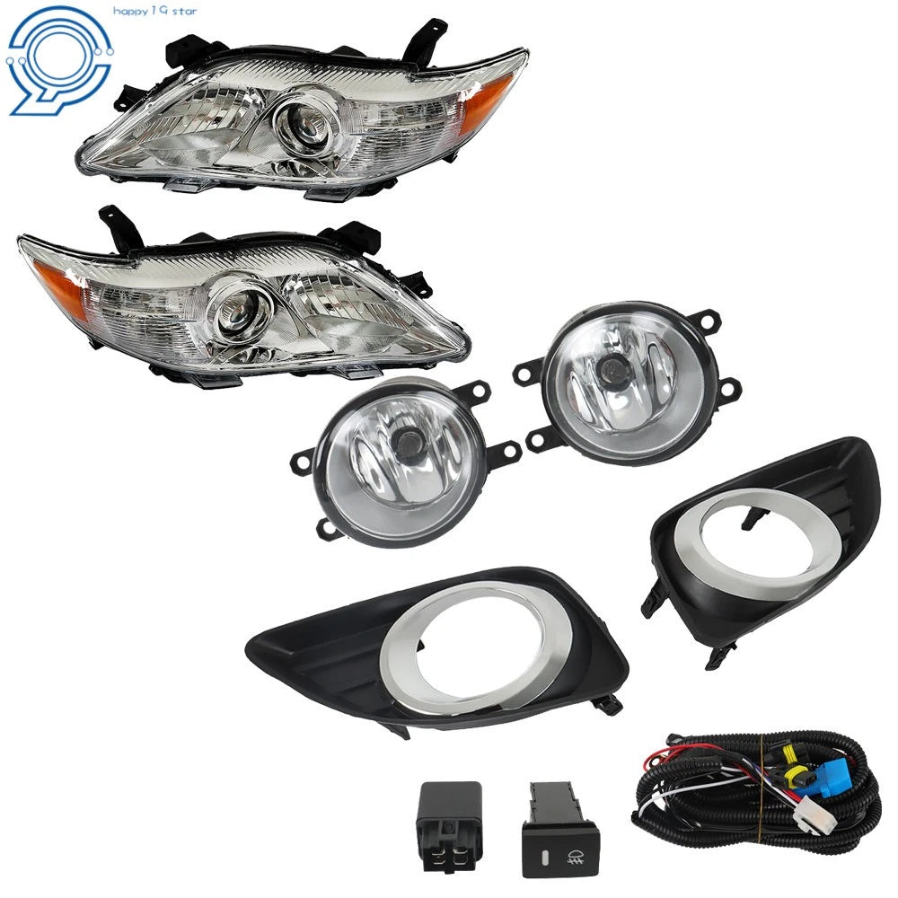 Front Headlights Chrome + Fog Lights Switch w/Cover for Toyota Camry (2010–2011)