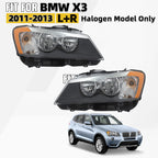Halogen Headlight Set for BMW X3 F25 (2011–2013) w/Bulbs Left Right Pair