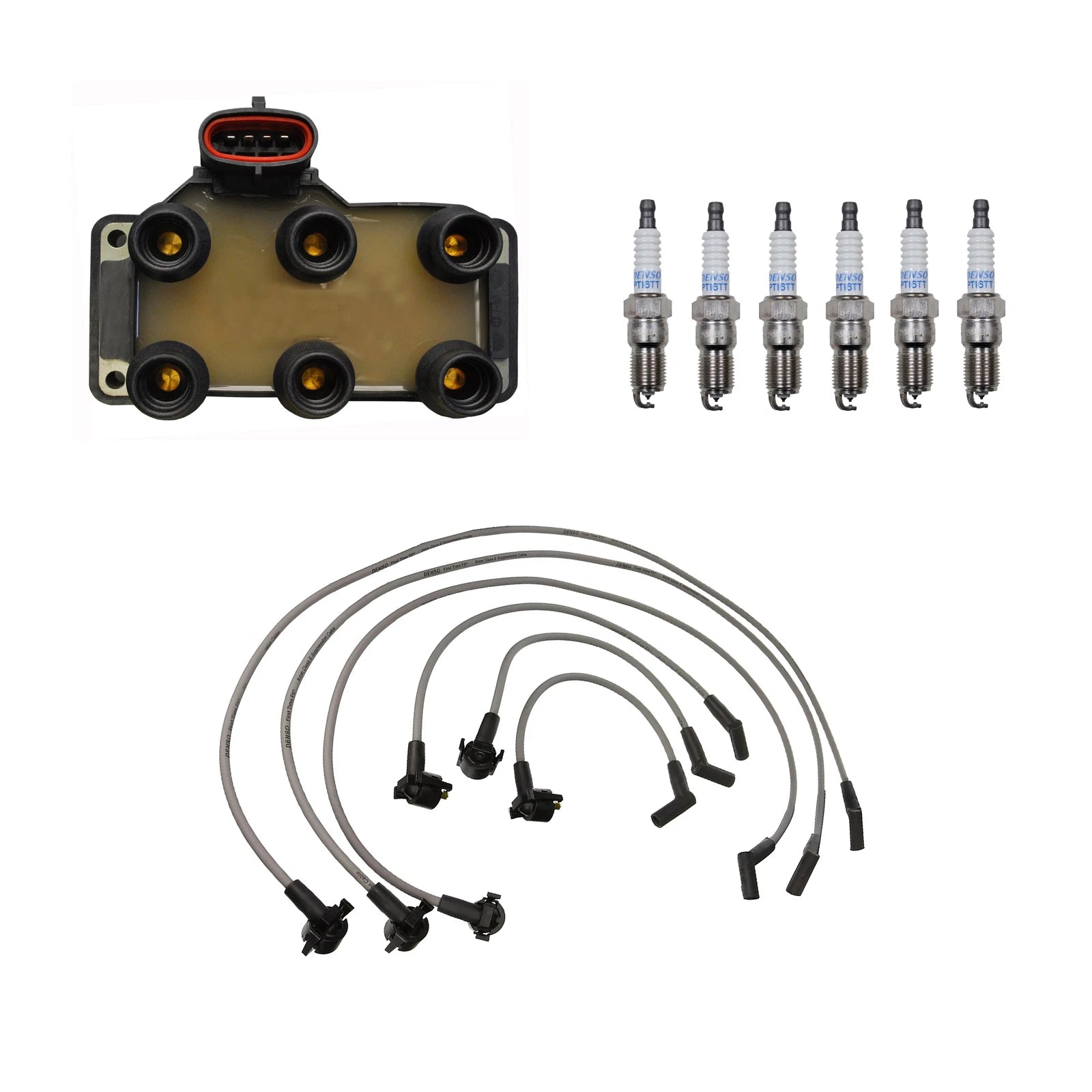 Set of 6 Denso Ignition Coil Wire & Platinum TT Spark Plugs for Ford Mustang