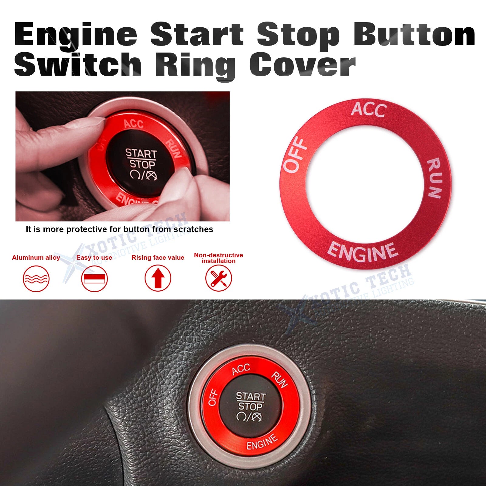 Red Engine Start Stop Button Switch Ring Cover Trim for Dodge Charger (2010-2022)