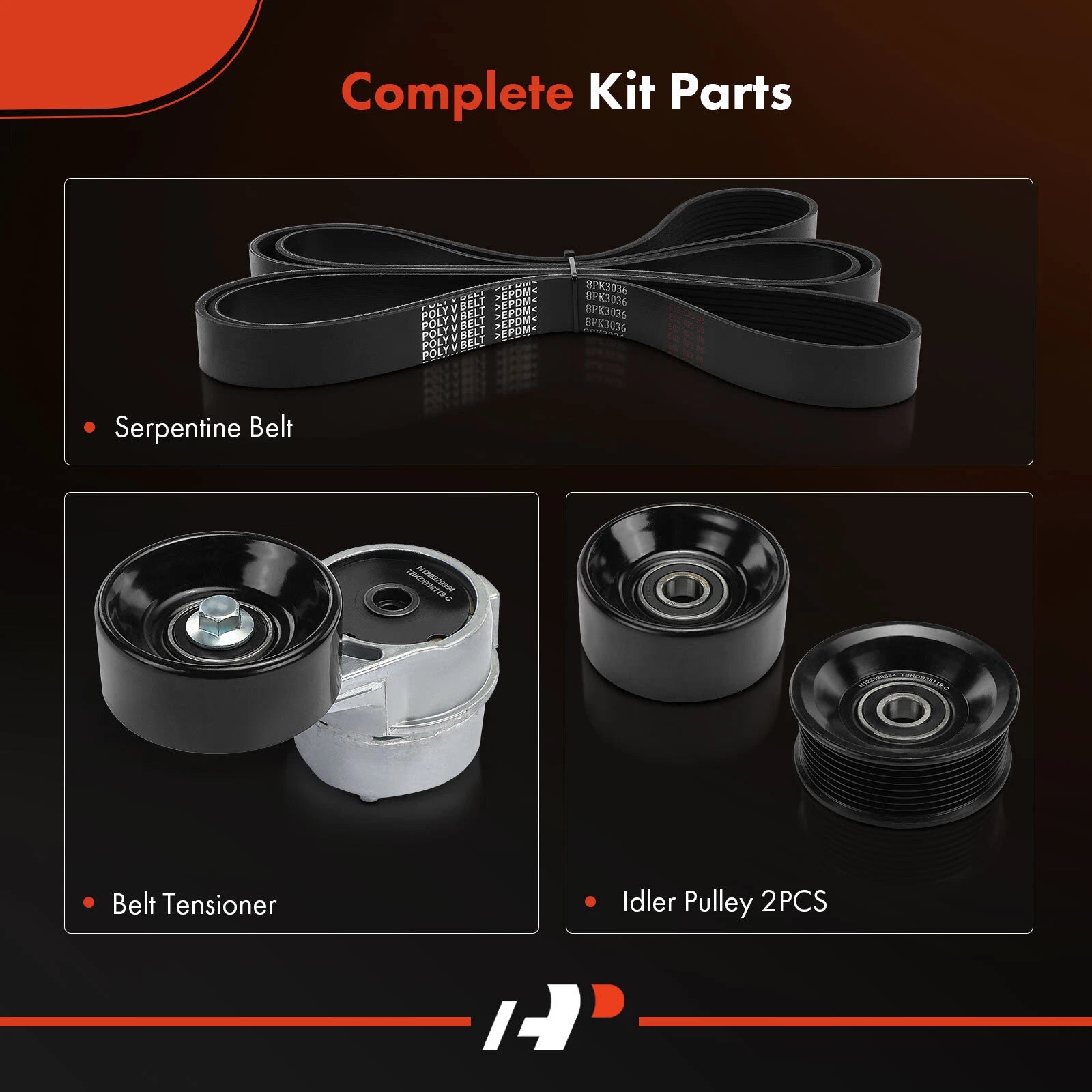 Set of 4 Serpentine Belt Drive Components for Ford F-250 E-350