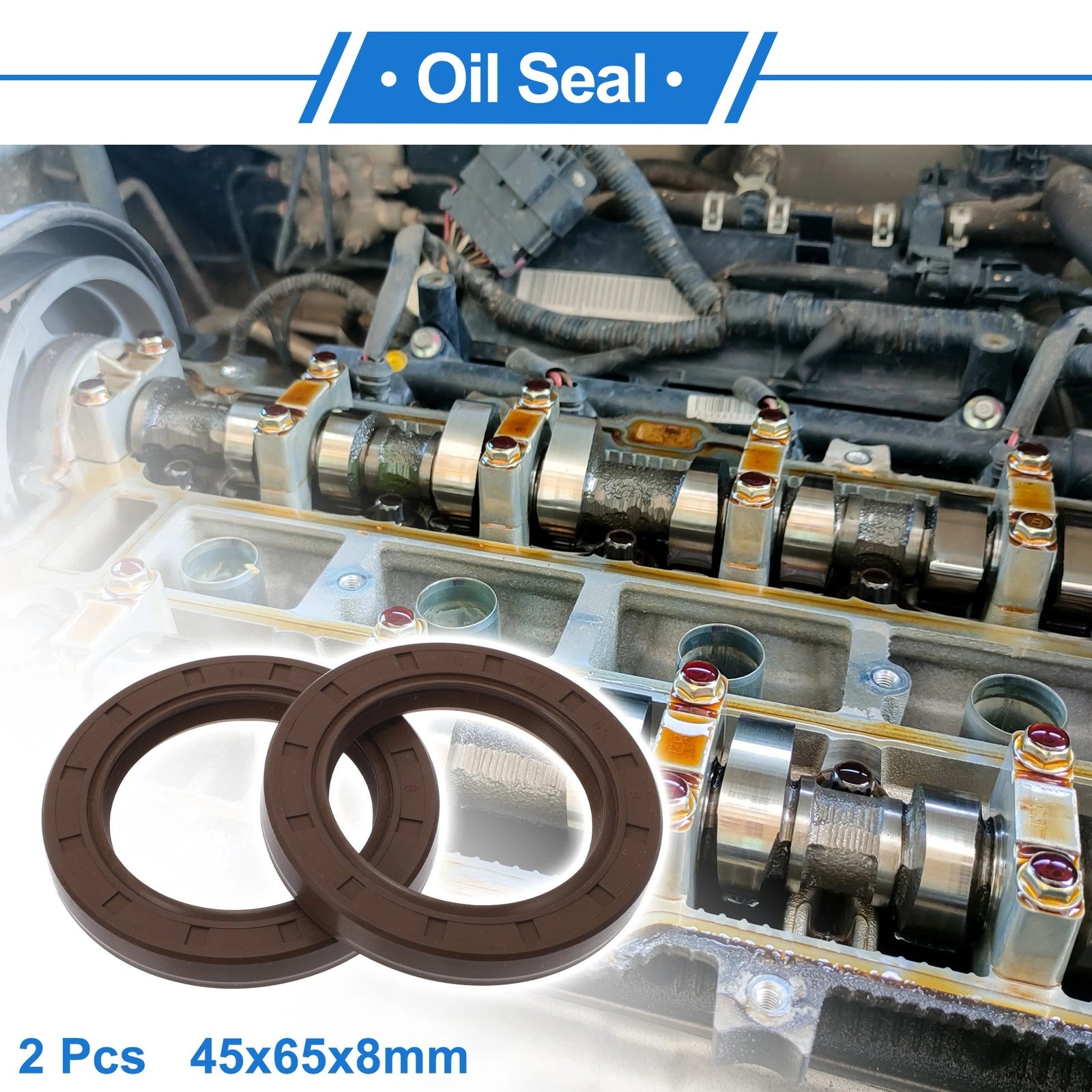 Set of 2 Oil Seal Rotary Shaft Seal FKM Rubber 45x65x8mm