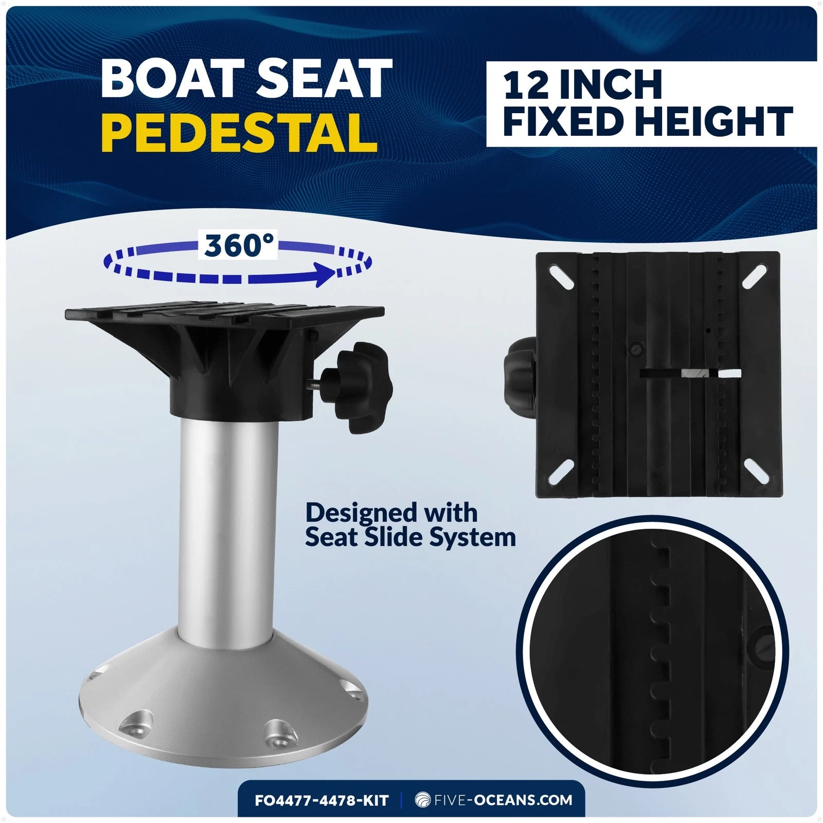 Boat Seat Pedestal and Slide Set for Boat (12" Fixed Height)