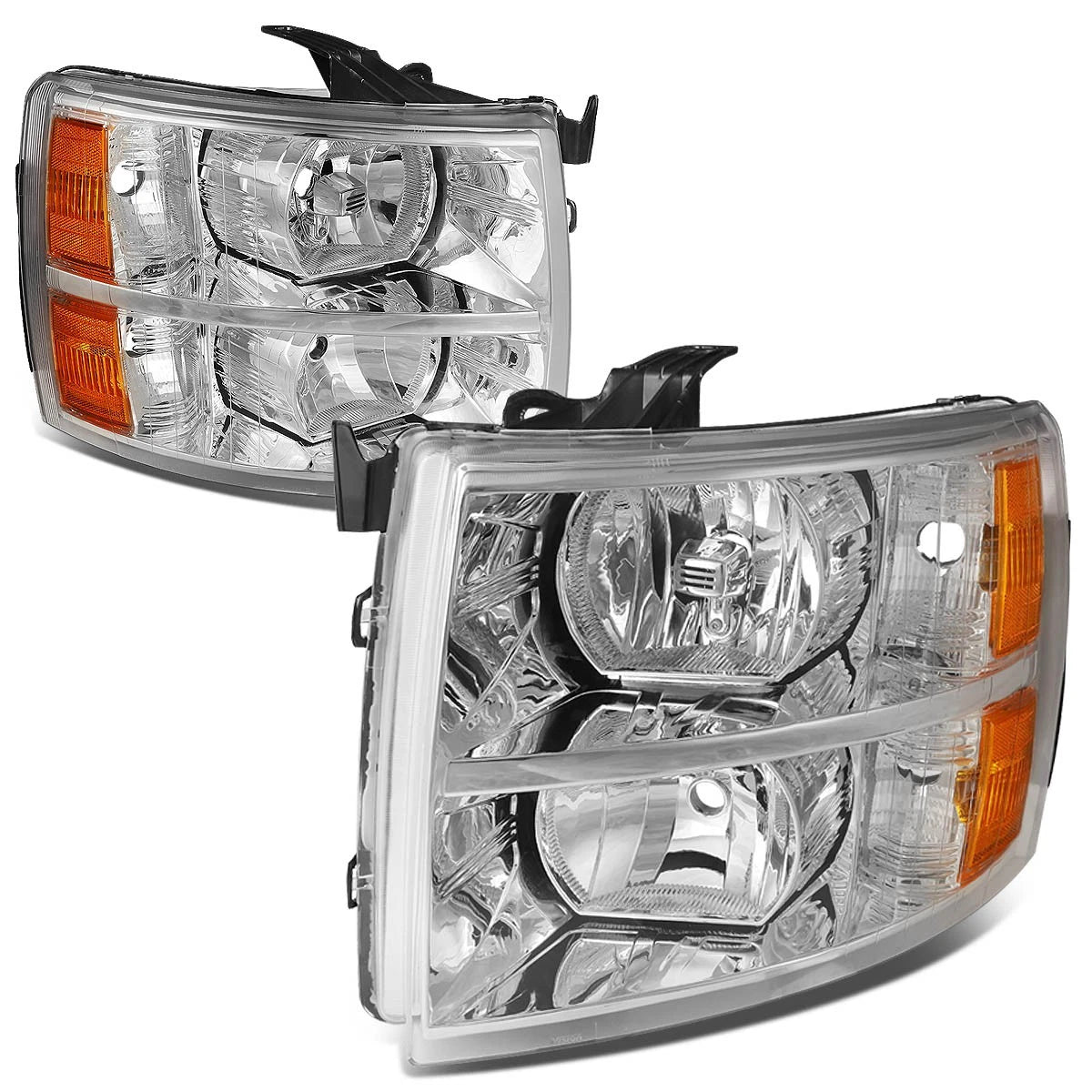 Pair of Chrome Housing Amber Side Headlights for Chevy Silverado (2007–2014)