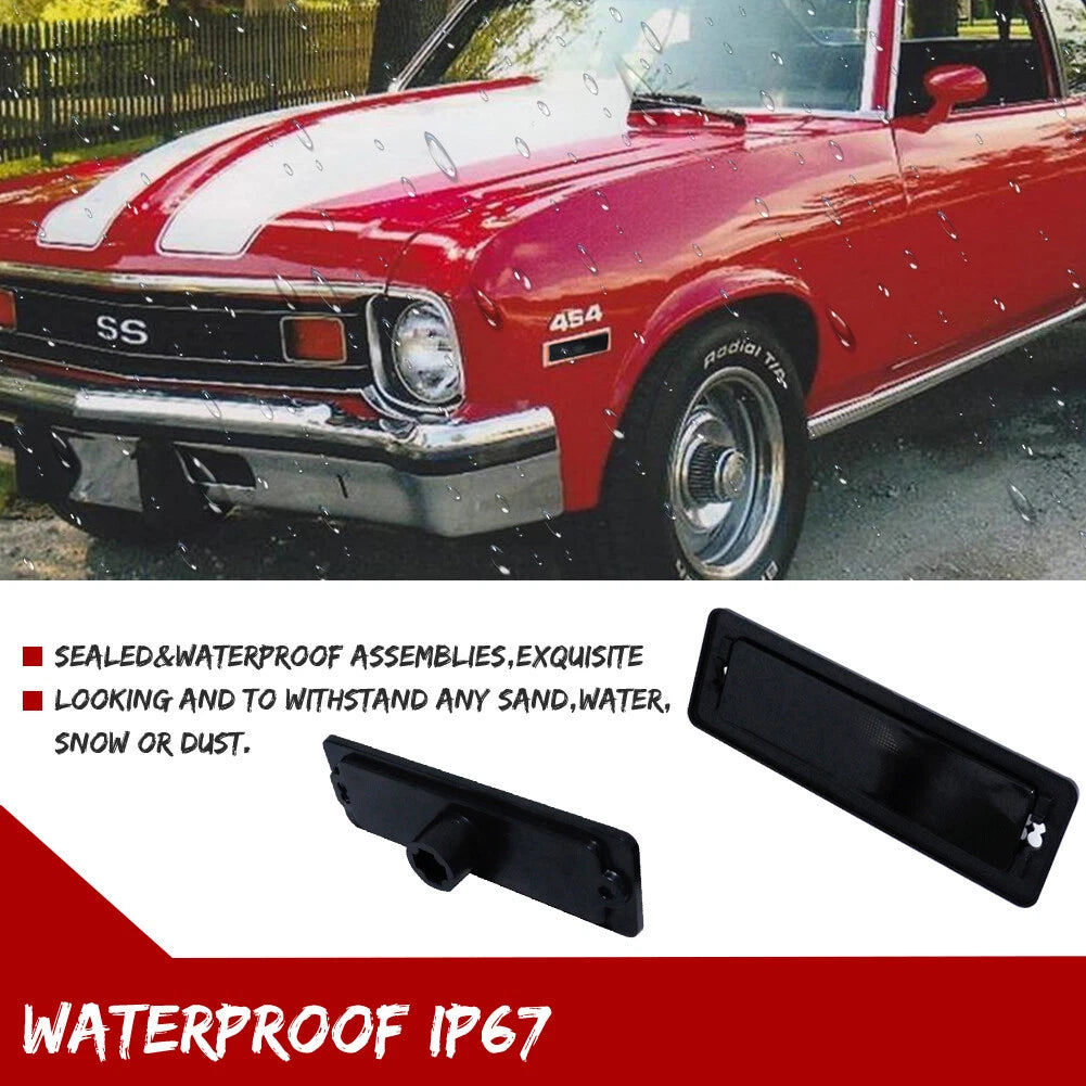 Pair of Dark Black Bumper Side Marker Light Covers for Chevy Nova (1970–1974)