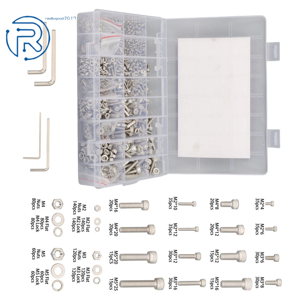 Set of 16 Metric Screw and Bolt Kits for M2 M3 M4 M5