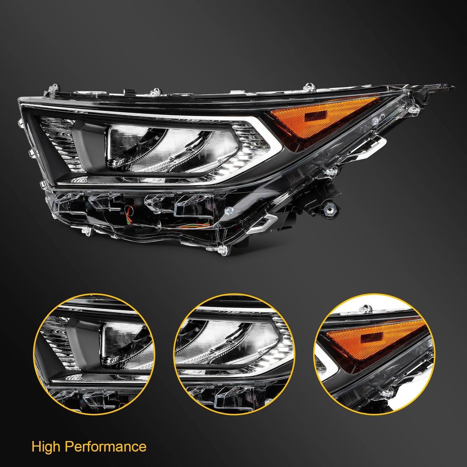 Driver Left Headlight Assembly for Toyota RAV4 (2019–2021) Black Housing