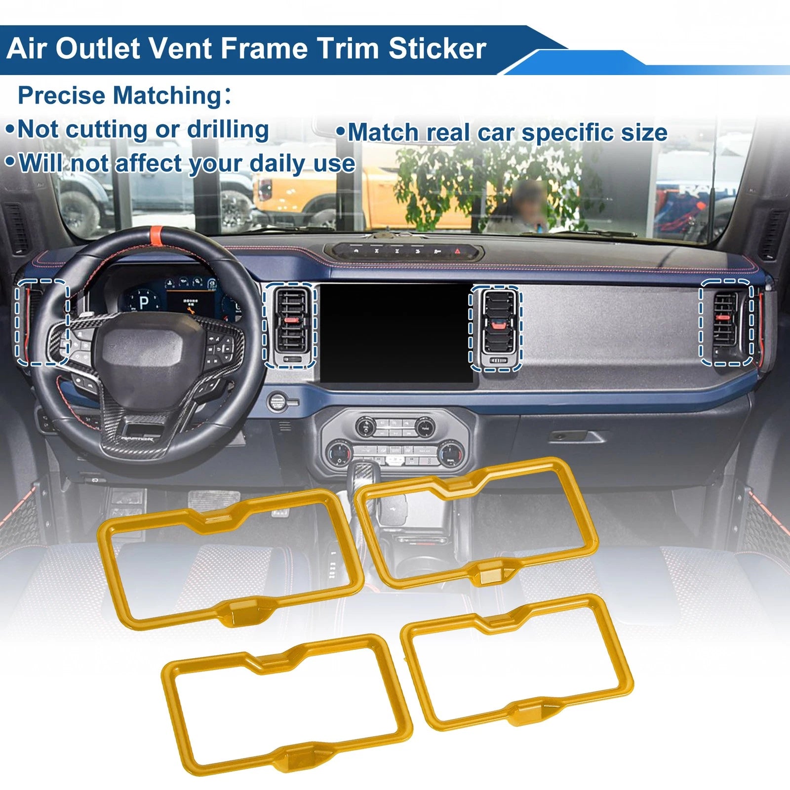 Set of 4 Air Condition Outlet Vent Trim Cover Frame for Ford Bronco (2021–2024) Yellow