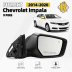 Right Side Mirror for Chevy Impala (2014–2020) with BSD, Turn Signal, Black, 9 Pins
