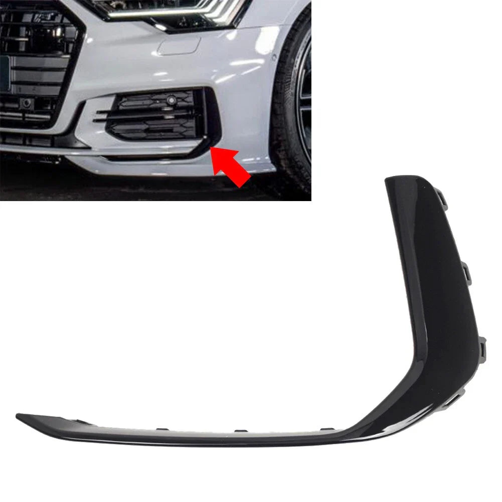 Left Front Bumper Side Molding Trim Glossy Black for Audi A6 C8 S6 (2019-2024)