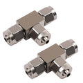 Pair Stainless Steel Tee Pneumatic Air Pipe Quick Fitting Connector