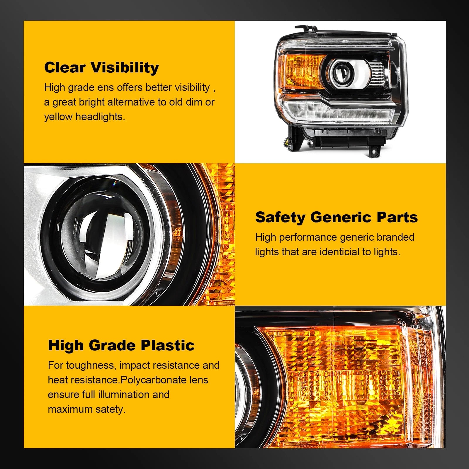 Left Headlight Assembly for GMC Sierra 1500 2500HD 3500HD (2014–2019)