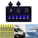 6 Gang Waterproof Circuit Rocker Switch Panel for Car Marine Boat (12V/24V)