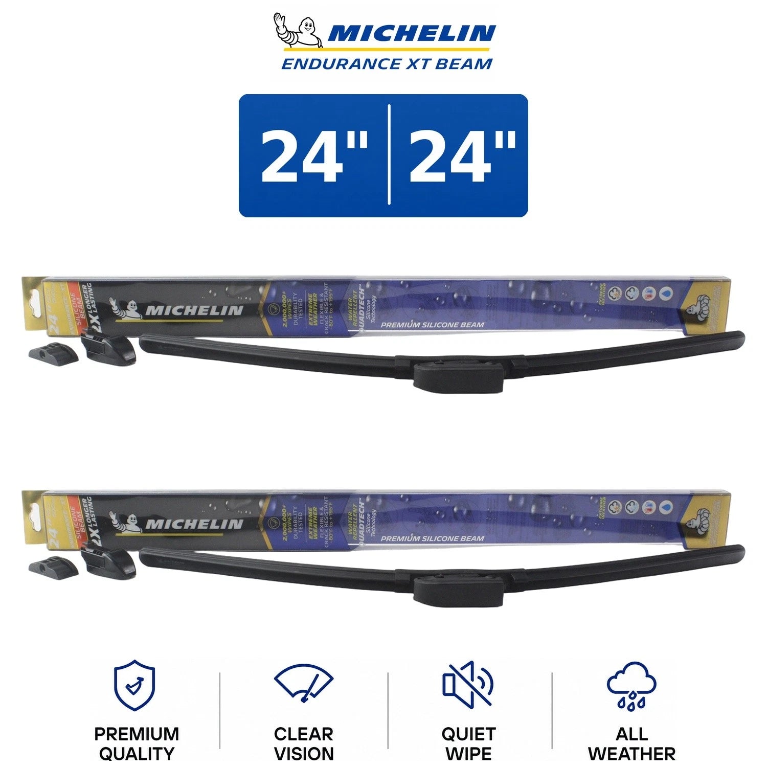 Set of 2 Michelin Endurance XT Beam Wiper Blades for Kia (2002–2005)