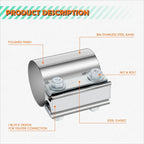 2X 2" ID Stainless Steel Catback Exhaust Butt Joint Band Clamps Sleeve Coupler