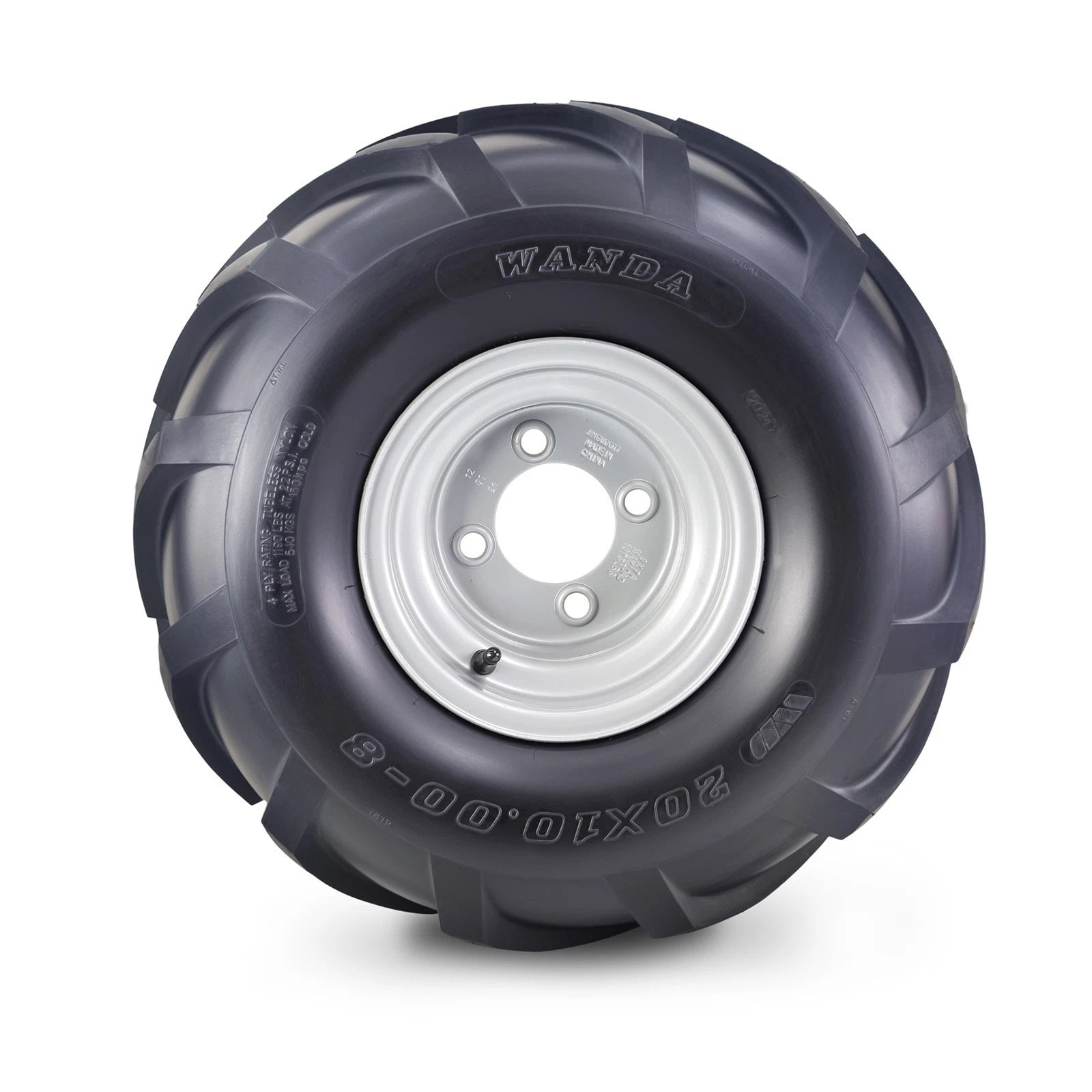 20x10-8 Lawn Mower Tire & Wheel Set with 4x4" Silver Wheel (13071)