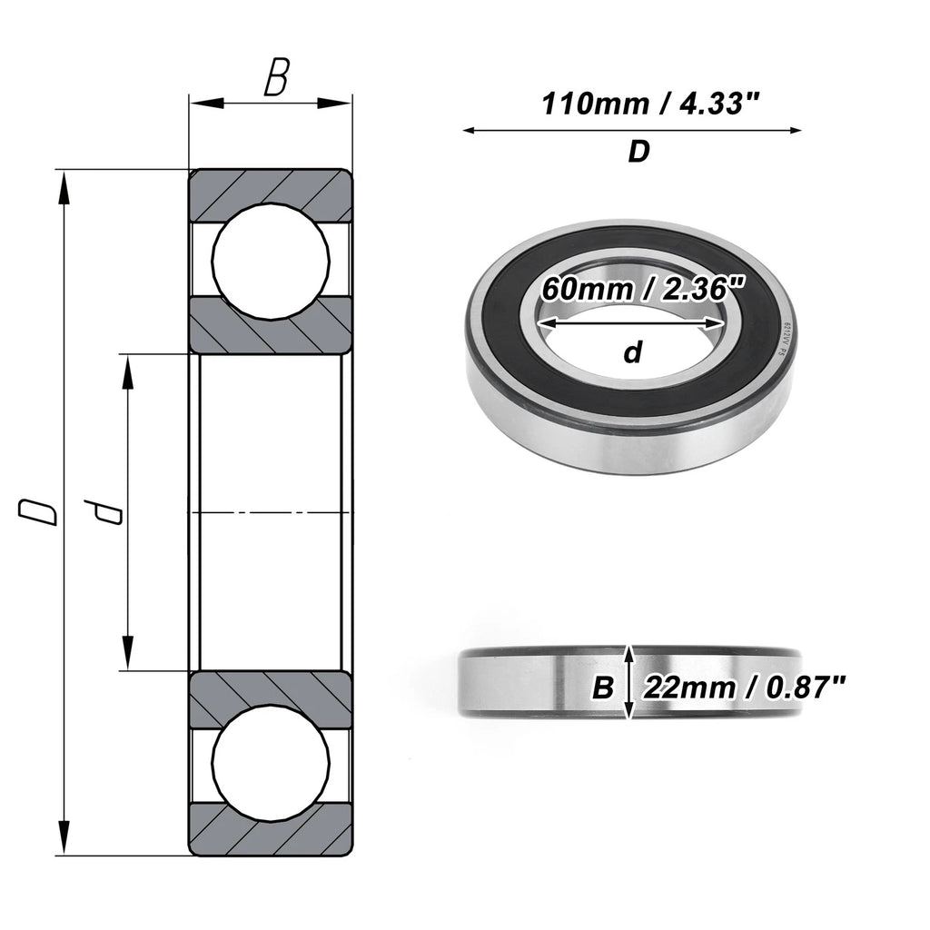 Deep Groove Ball Bearing 60x110x22mm for Scooter Skateboard (1 Pc)