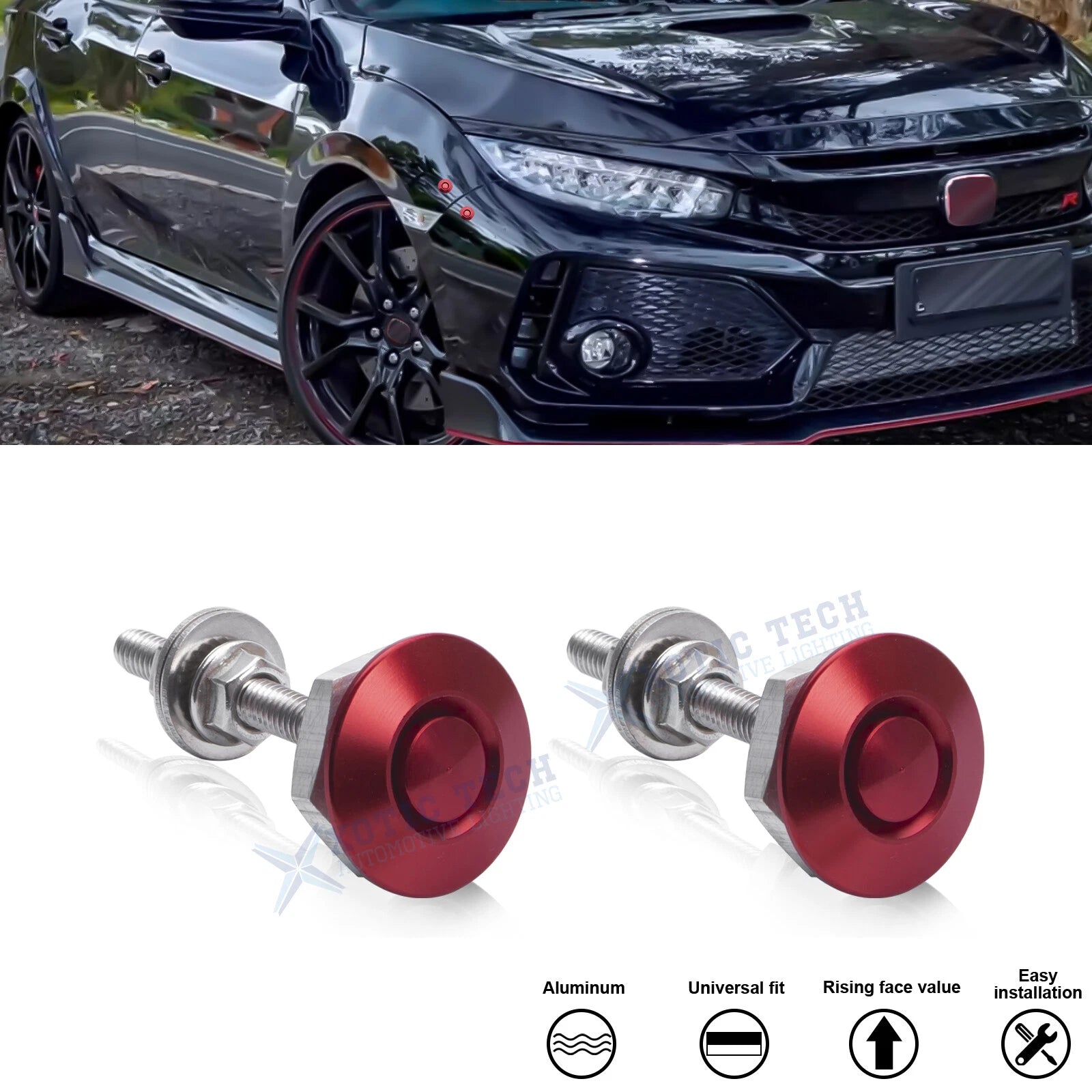 Red Anodized Alloy Bumper Quick Release Fasteners for Honda (2012–2024)