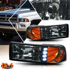LED DRL Headlight/Lamp for Dodge Ram 1500-3500 (1994–2002) Smoked Housing Amber Corner