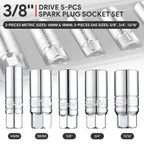 5 Pcs 3/8" 6-Point Spark Plug Impact Socket Set for Automotive