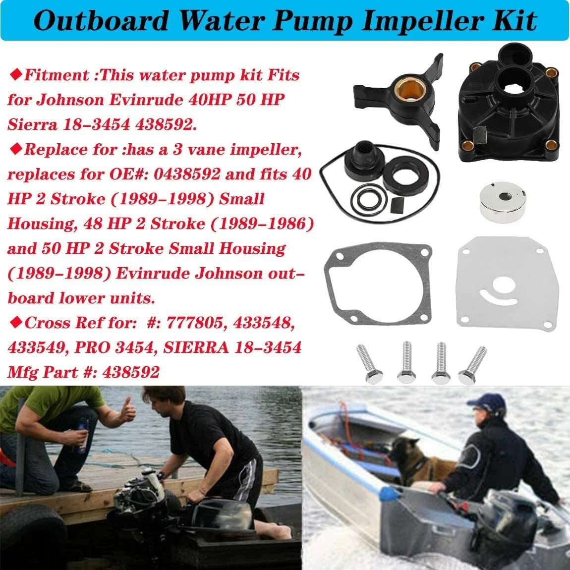 Water Pump Impeller Kit for Johnson Evinrude 40/45/48/50 HP (1990–2023) 433548 433549 438592