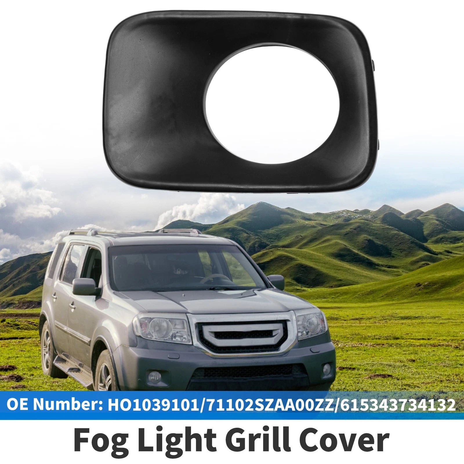 Front Right Fog Light Grill No.HO1039101 for Honda Pilot (2009–2011) Black ABS