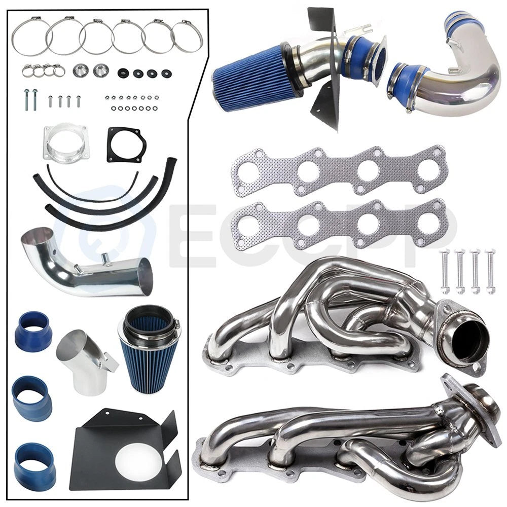 Exhaust Header Manifolds & Cold Air Intake Kit for Ford Expedition F-150 F-250
