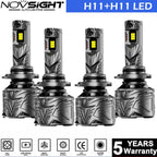 Set of 4 H11 LED Headlight Bulbs Combo 6500K High Low Beam