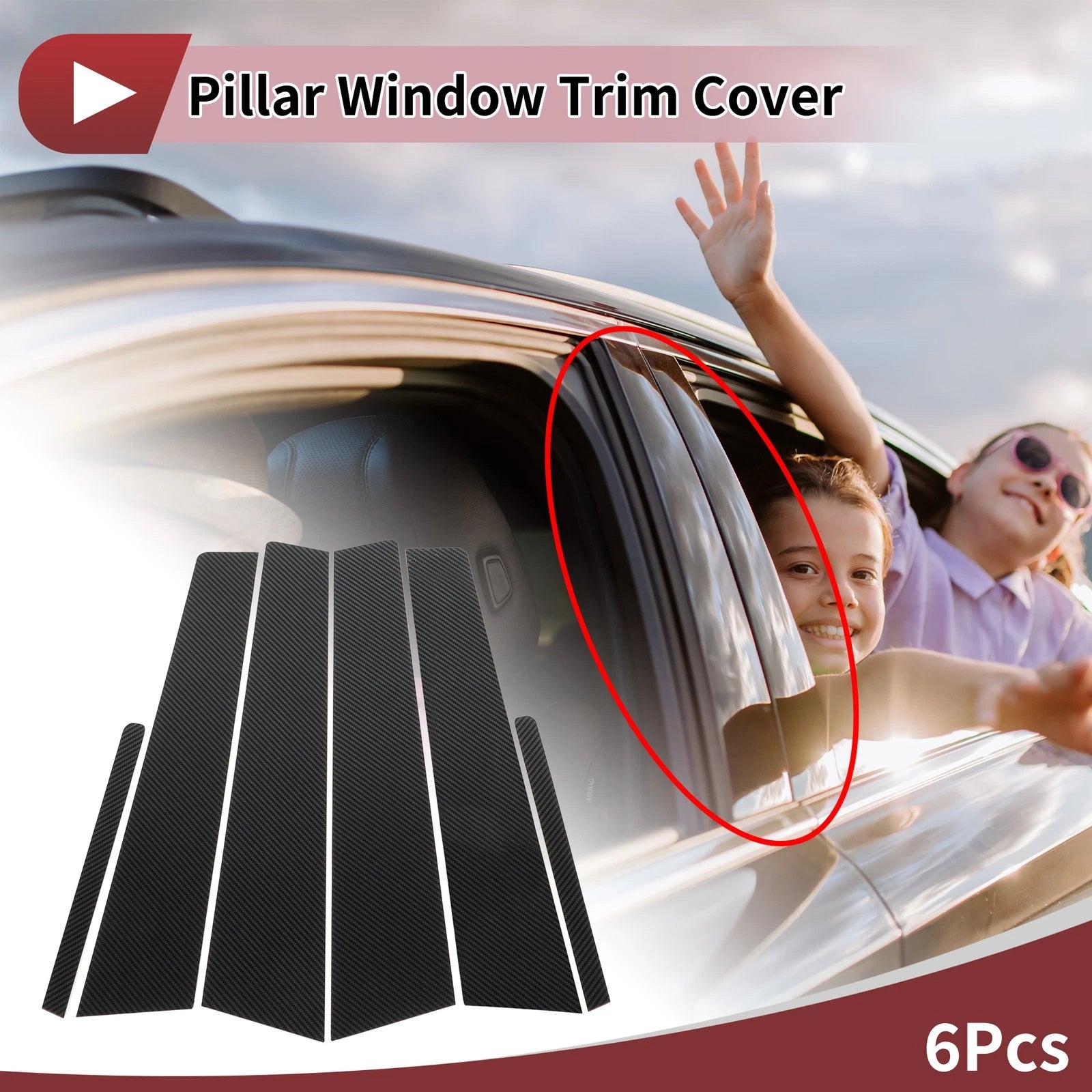 6 Pcs Door Pillar Window Trim for KIA Cerato (2014–2018) Black Carbon Fiber