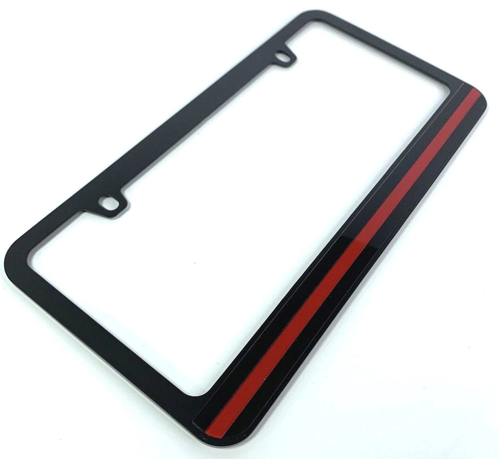 License Plate Frame Thin Red Line Matte Black for Firefighter Pickup SUV (USA)