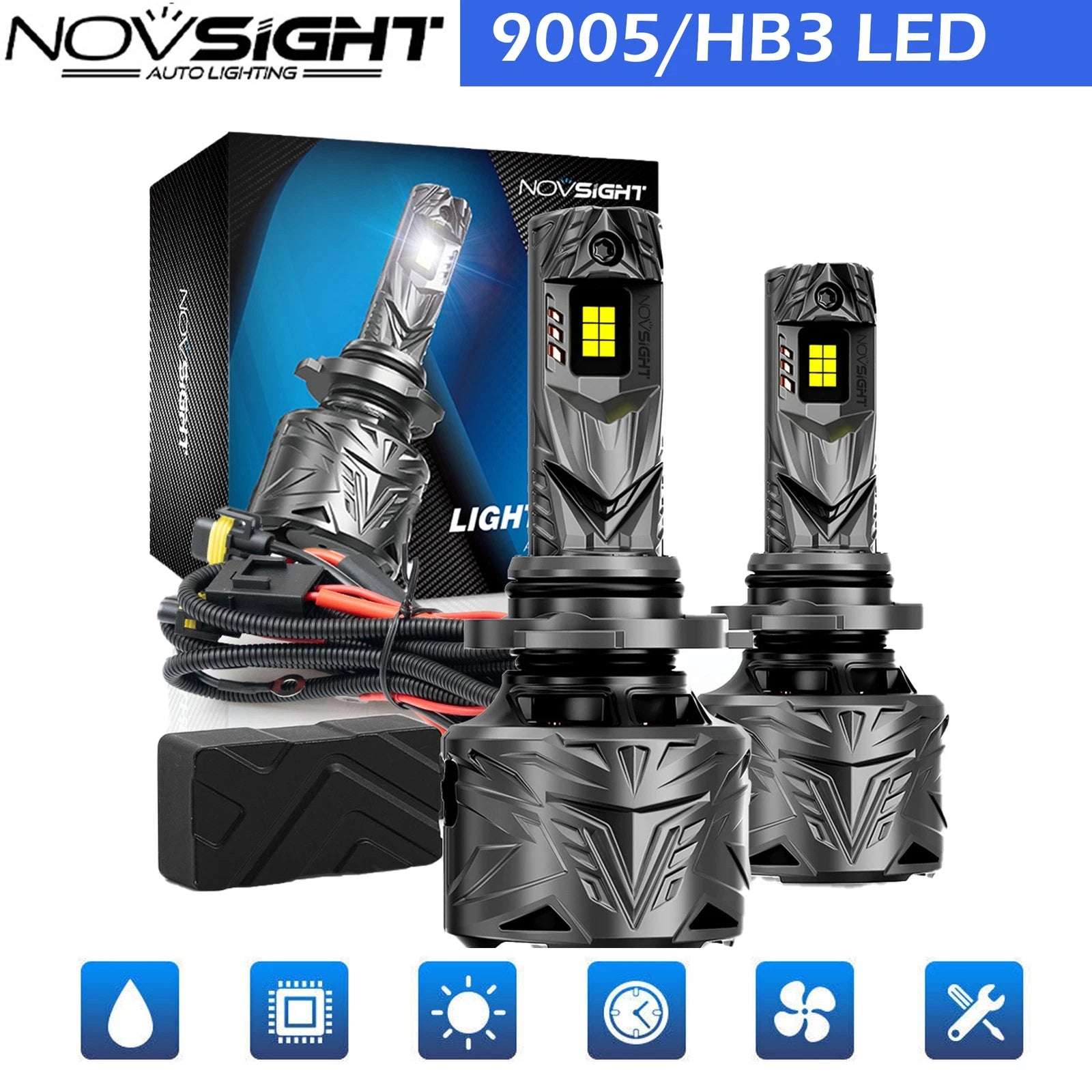 2X HB3 9005 LED Headlight Bulbs for NOVSIGHT (50000LM)