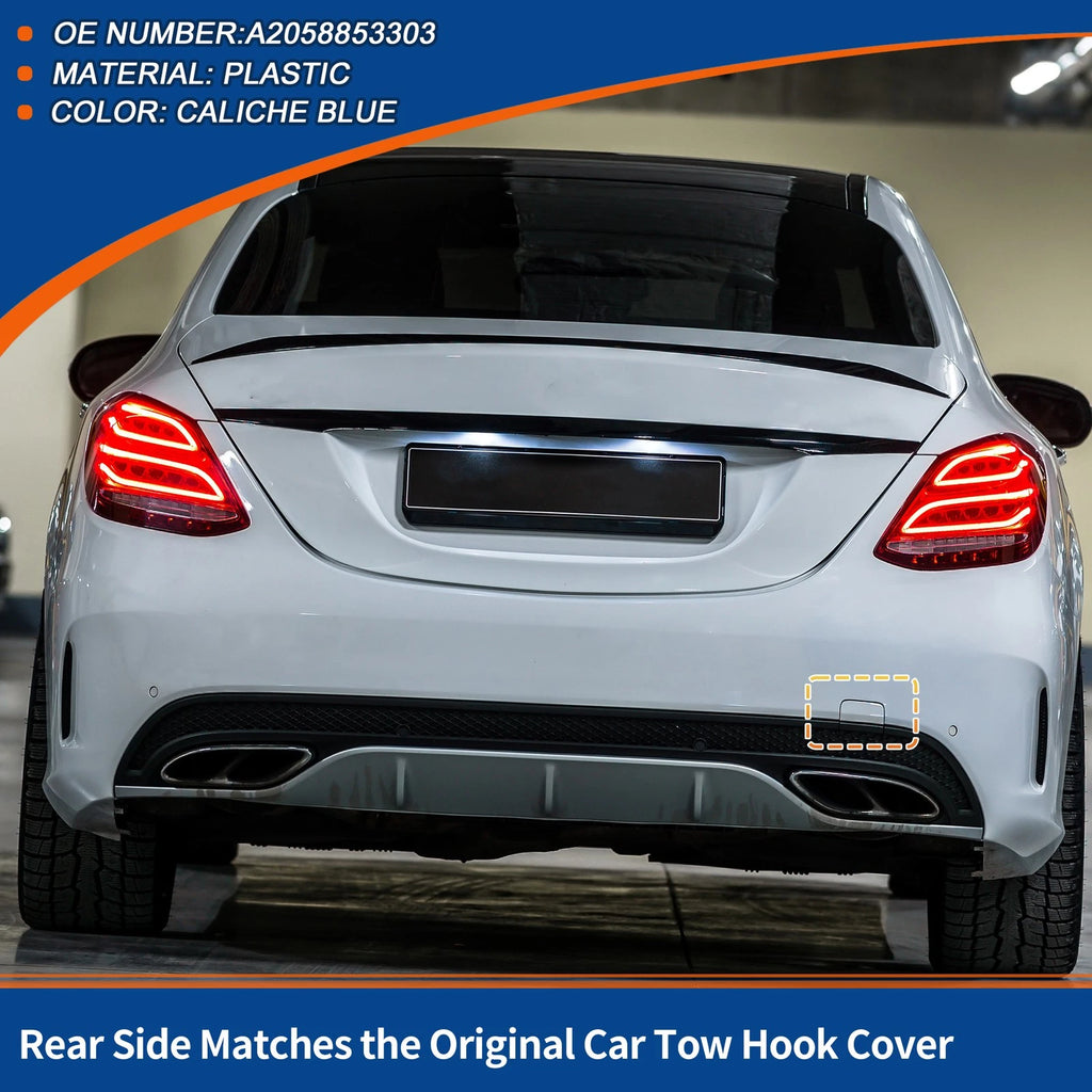 Rear Car Bumper Tow Hook Cover for Mercedes-Benz (2016–2020) No.A2058853303 Caliche Blue