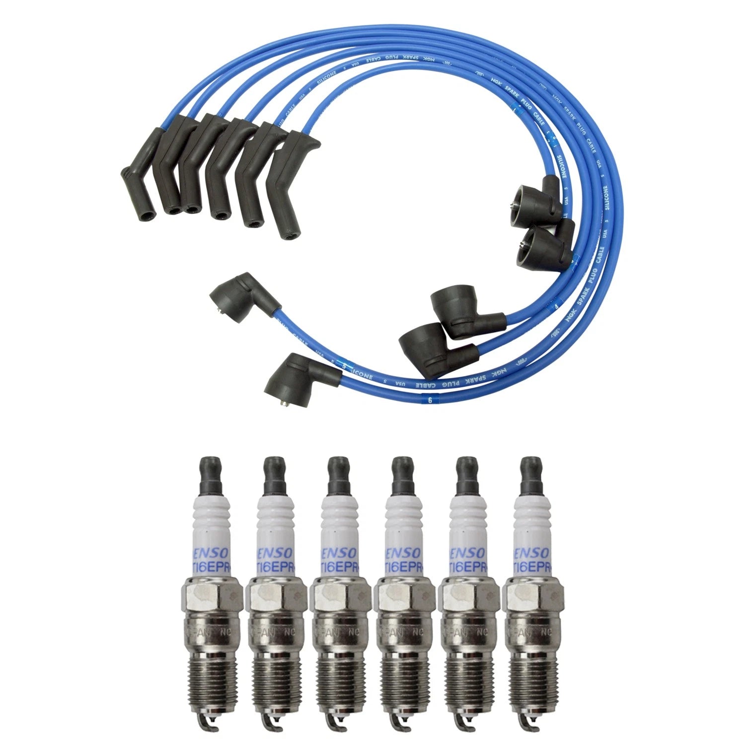 NGK Wire Set & Denso 6 Double Platinum Spark Plugs for Mustang Base (1994–2004)