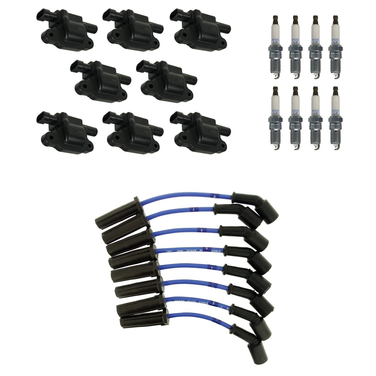 Set of 8 Ignition Coil Wires & Iridium Spark Plugs for Silverado 1500 HD (2001–2007)