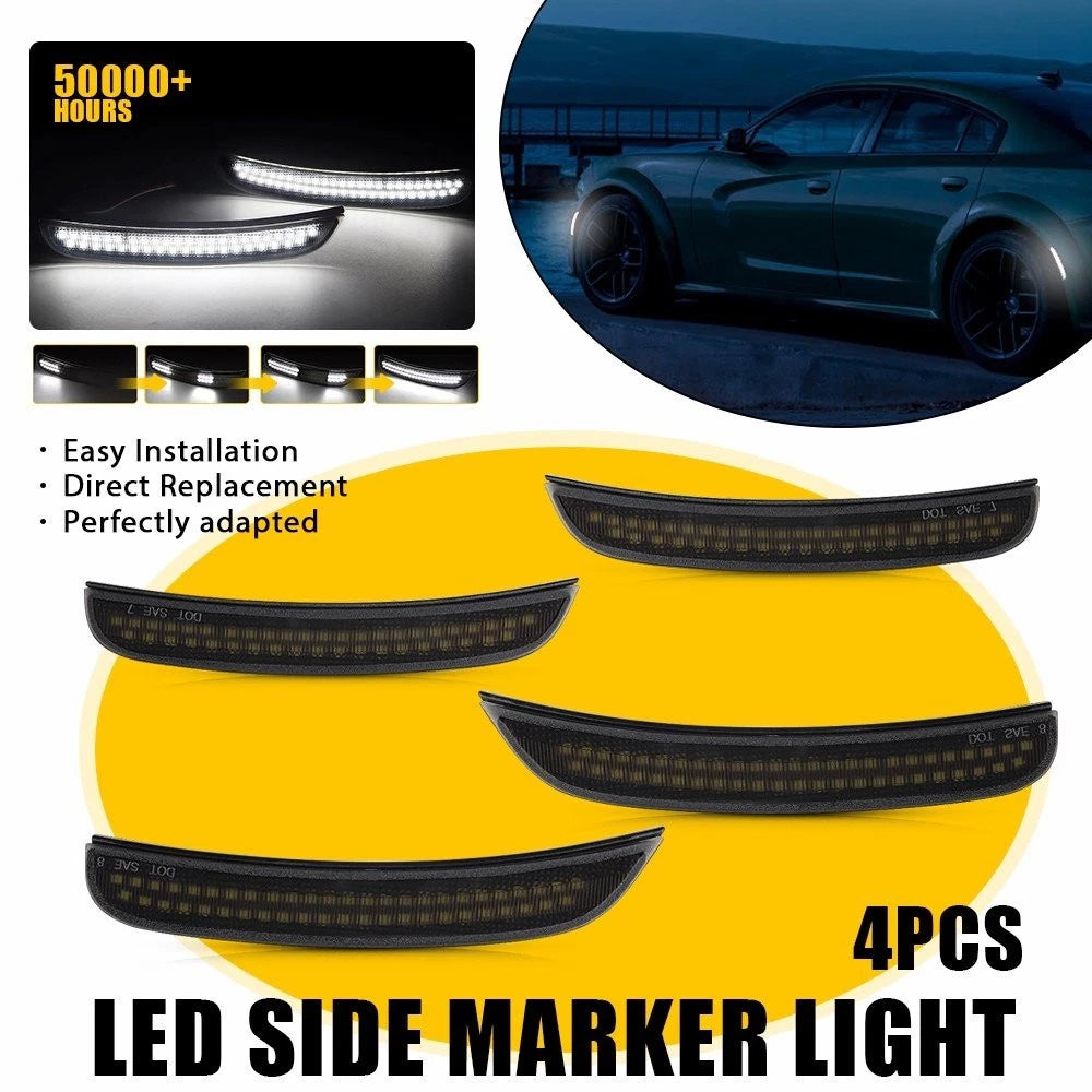 4X Dynamic Scan White LED Fender Side Marker Light for Dodge Charger (2015–2022)