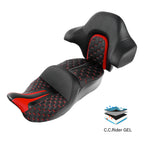 Gel Seat & Backrest Pad for Harley Touring (2014–2023) Black Red