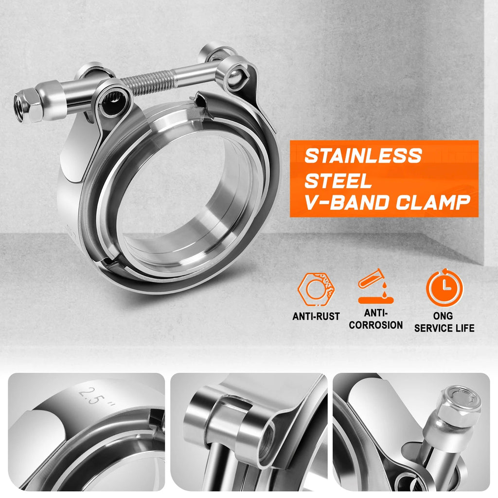 2.5" OD Stainless Steel V-Band Clamp & Flange Set for Universal Applications