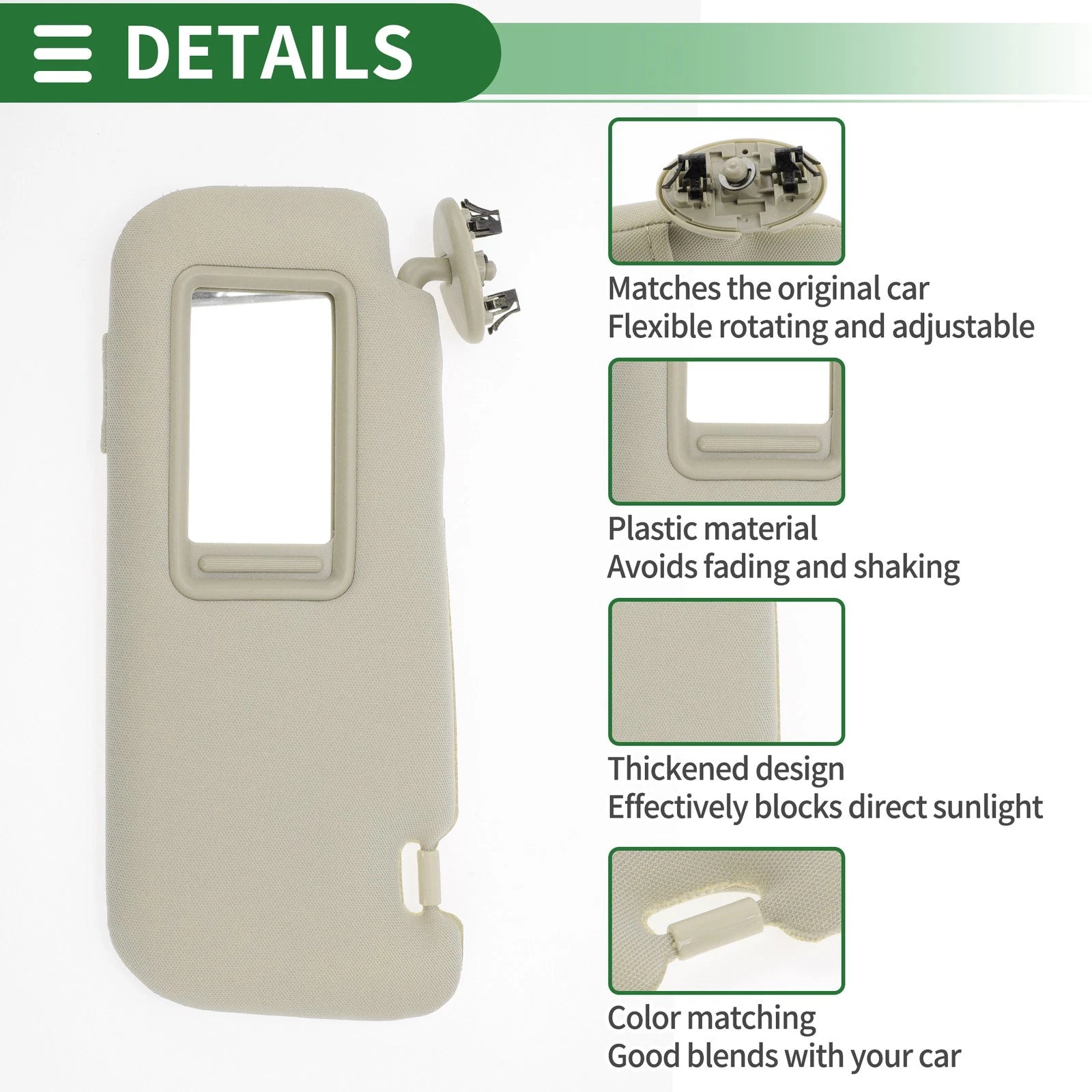 Left Sun Visor for Toyota Corolla (2011–2013) with Mirror No. 74320-12E00-E0