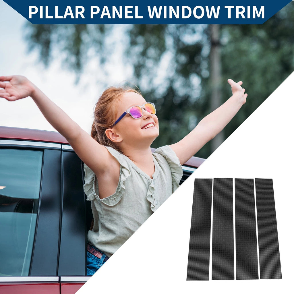 Set of 4 Car Pillar Window Trim Covers for Ford F-150 (2004–2014) Black Carbon Fiber