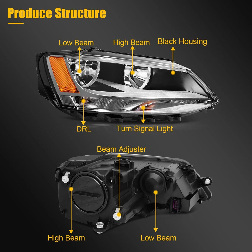 Headlights for Volkswagen Jetta Sedan MK6 (2011–2018) Black Housing